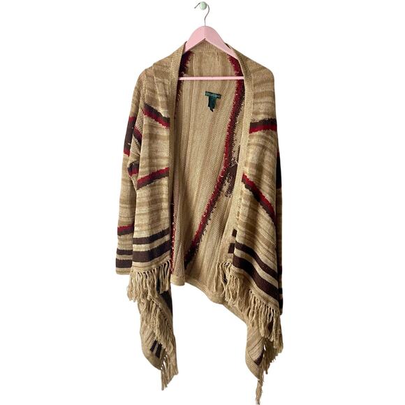 Ralph Lauren Southwestern Fringe Linen Wool Cardigan - Picture 1 of 5
